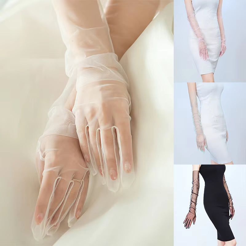 70Cm Sheer Tulle Gloves Ultra Thin Gloves Elbow Long Gloves Photo Shooting Accessory Halloween Gloves for Fashion Women