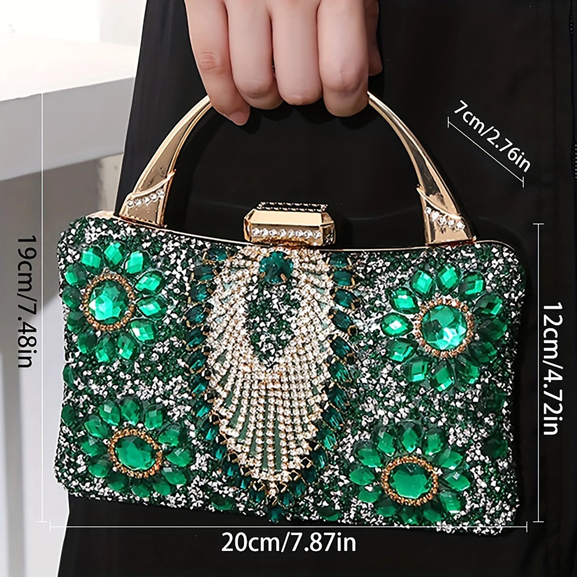 Evening Bag Clutch Purses for Women Ladies Sparkling Party Handbag Wedding Cocktail Prom Bag V-Neck Shape, Green