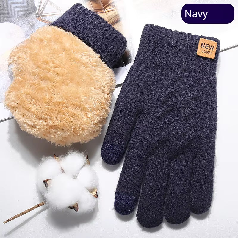 Wholesale Fleece Lined Fashion Warm Black Cable Knitted Winter Touch Screen Gloves