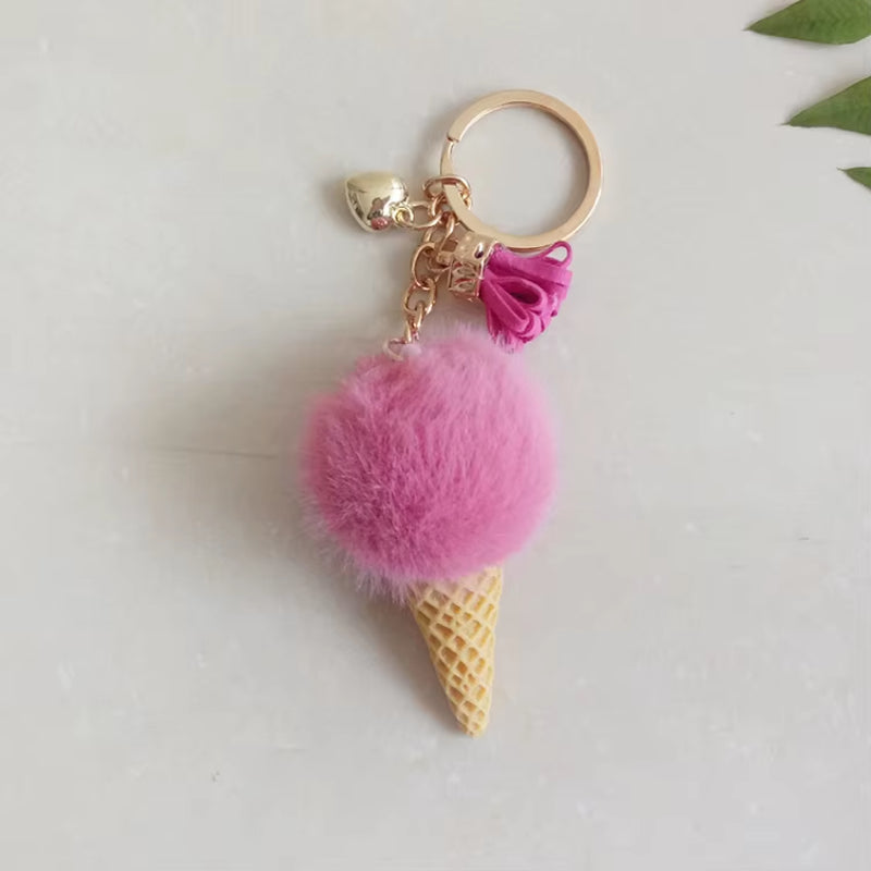 Ice Cream Pendant Rign Keychain Cute Cartoon Keychain Plush Bags Hang Cone Car Key Chain Ring Areata Creative Gift K3164