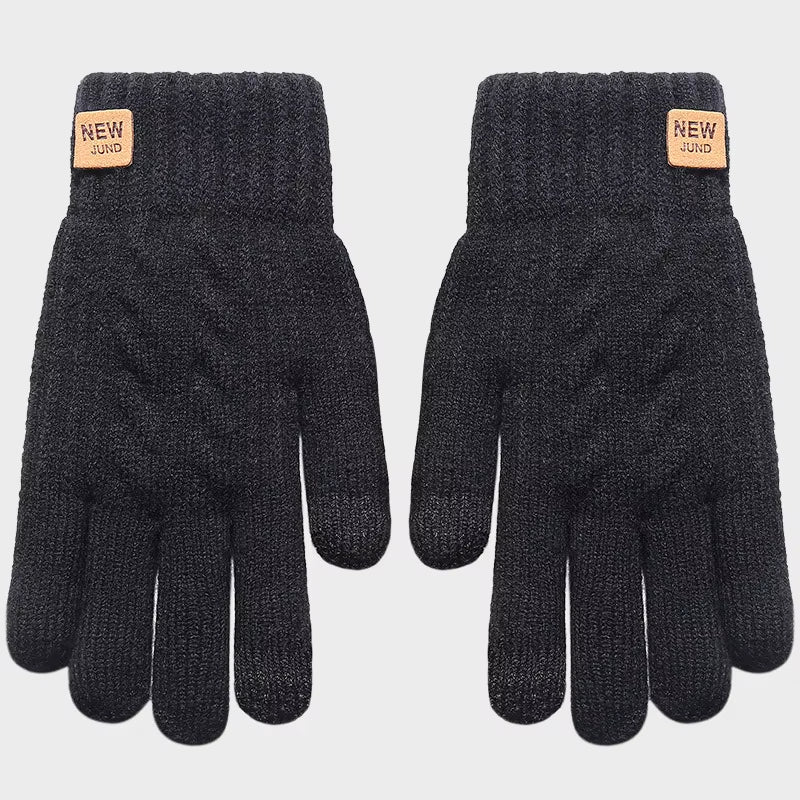 Wholesale Fleece Lined Fashion Warm Black Cable Knitted Winter Touch Screen Gloves