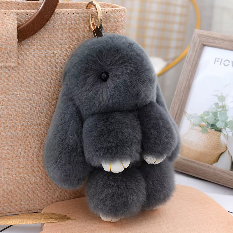 Luxury 15Cm Real Rex Rabbit Fur Keychain Lovely Play Dead Rabbit Key Ring Girls Key Bag Decoration Emo Jewelry Accessories Gifts