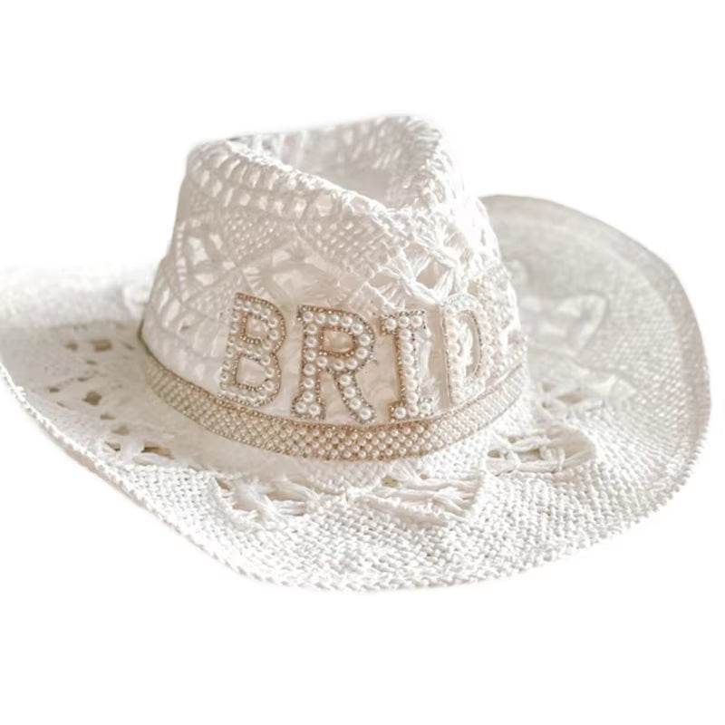 White Elegant Cowgirl Hat Bride Wedding Photo Costume Props Summer Hollow Out Women Girl Hat Western Style Cowboy Caps