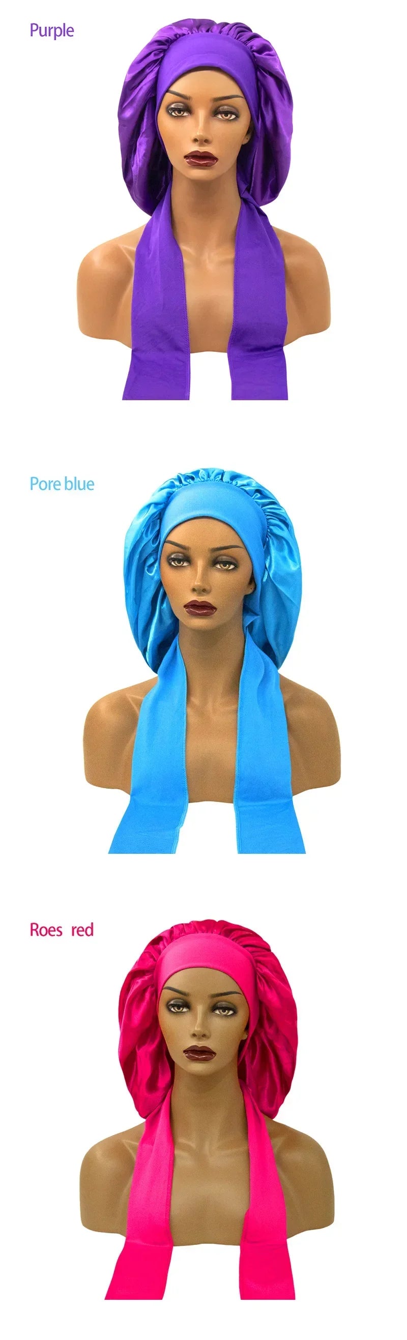 Women Satin Widened Sleep Hat Night Sleep Cap with Long Streamer Hair Care Bonnet Nightcap Elastic Cap De Nuit Shower Turban