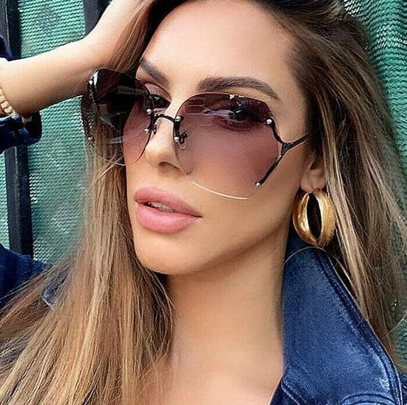 OVERSIZED Big " RIMLESS" Gradient Lens Women Sunglasses SHADZ GAFAS FASHION