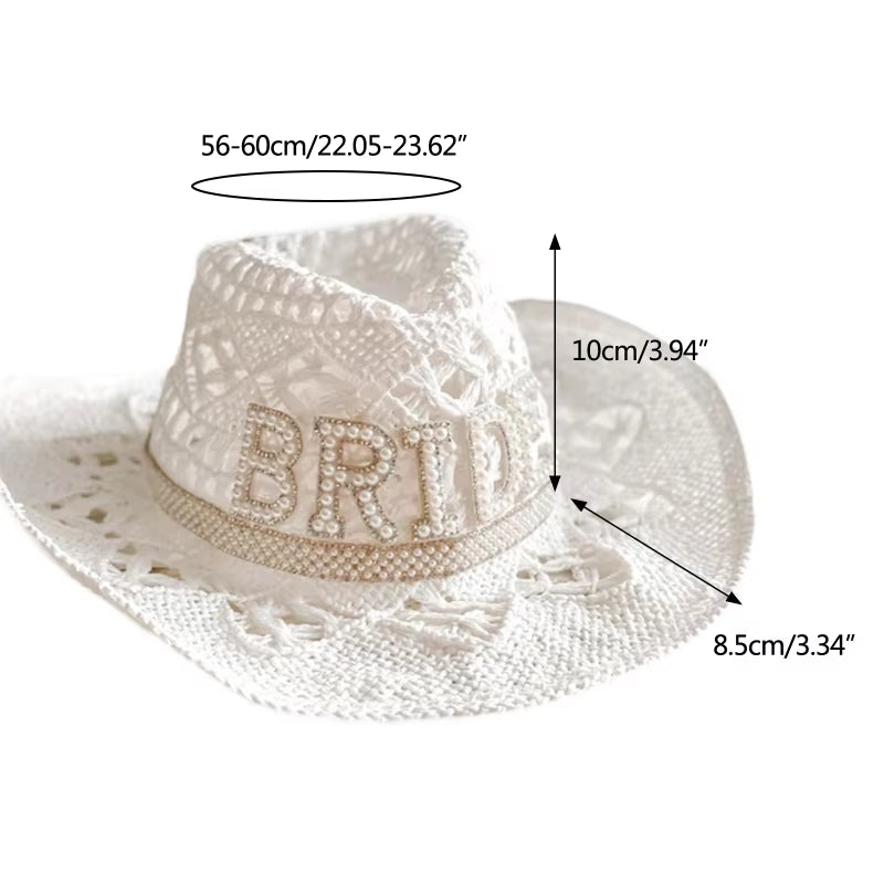 White Elegant Cowgirl Hat Bride Wedding Photo Costume Props Summer Hollow Out Women Girl Hat Western Style Cowboy Caps