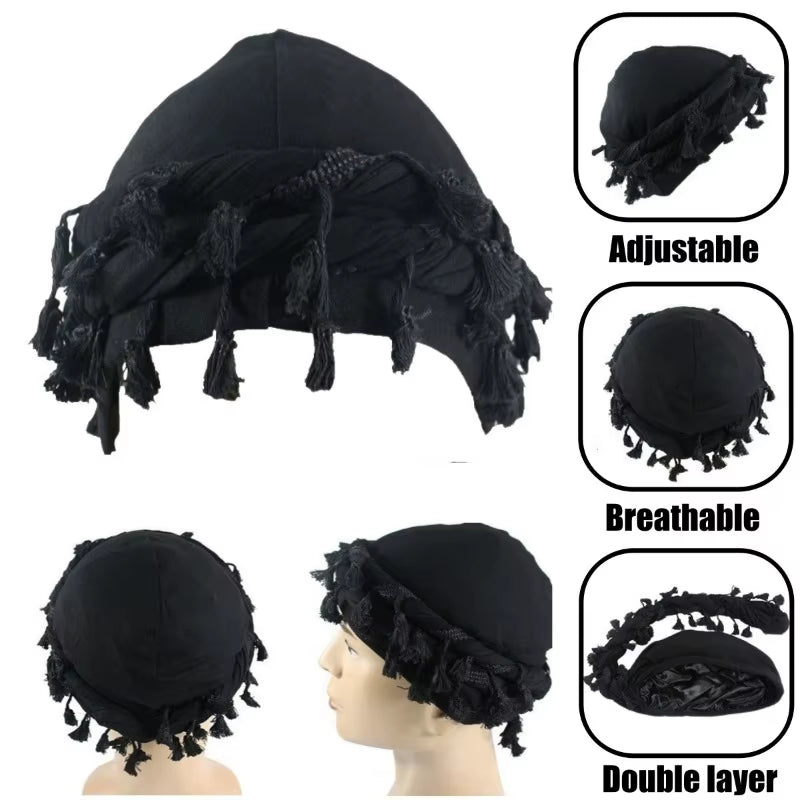 Turban for Men, Vintage Twist Head Wraps Durag with Tassel, Hair Wrap