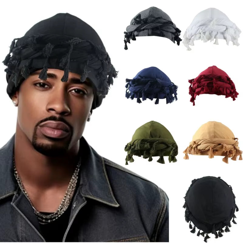 Turban for Men, Vintage Twist Head Wraps Durag with Tassel, Hair Wrap