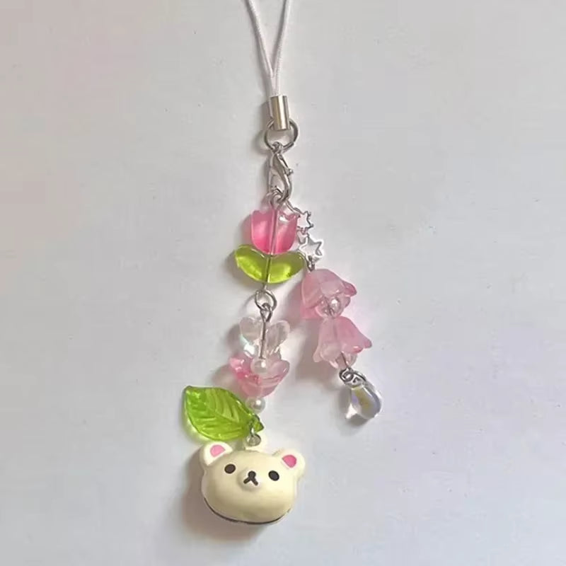 Bear Pendant Beaded Phone Charm Y2K Fairy Core Keychain